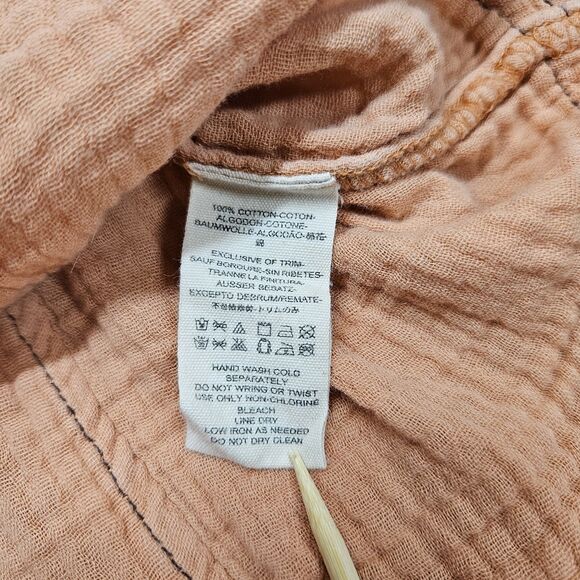 We The Free People Orange Cotton Distressed Blouse Size Small Oversized Button - Picture 7 of 10